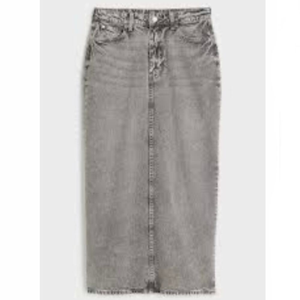 H&M | Gray Acid Wash Long Maxi Denim Skirt Back Slit Weathered | Size Medium
